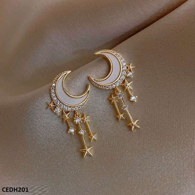 CEDH201 SIQ Moon Stars Drop Earrings Pair - CEDH