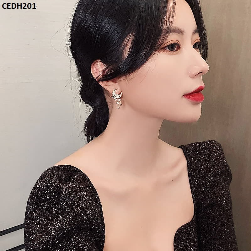 CEDH201 SIQ Moon Stars Drop Earrings Pair - CEDH