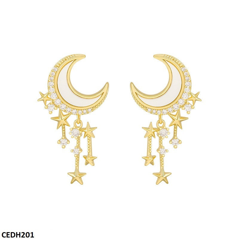 CEDH201 SIQ Moon Stars Drop Earrings Pair - CEDH