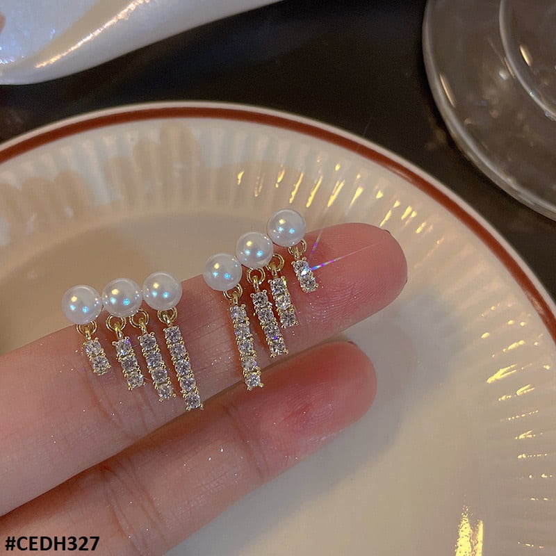 CEDH327 SDQ Pearl Ear Drops Earrings Pair - CEDH
