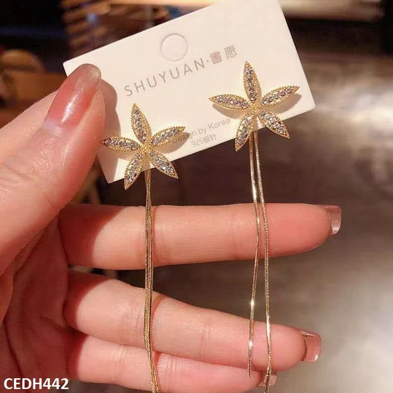CEDH442 BTO Flower Curb Drop Earrings Pair - CEDH