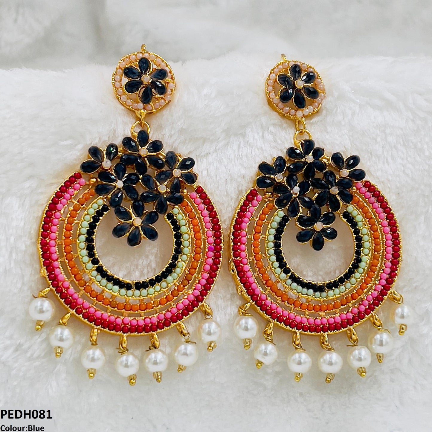 PEDH081 FRN Rainbow Pearl Drop Earrings- PEDH