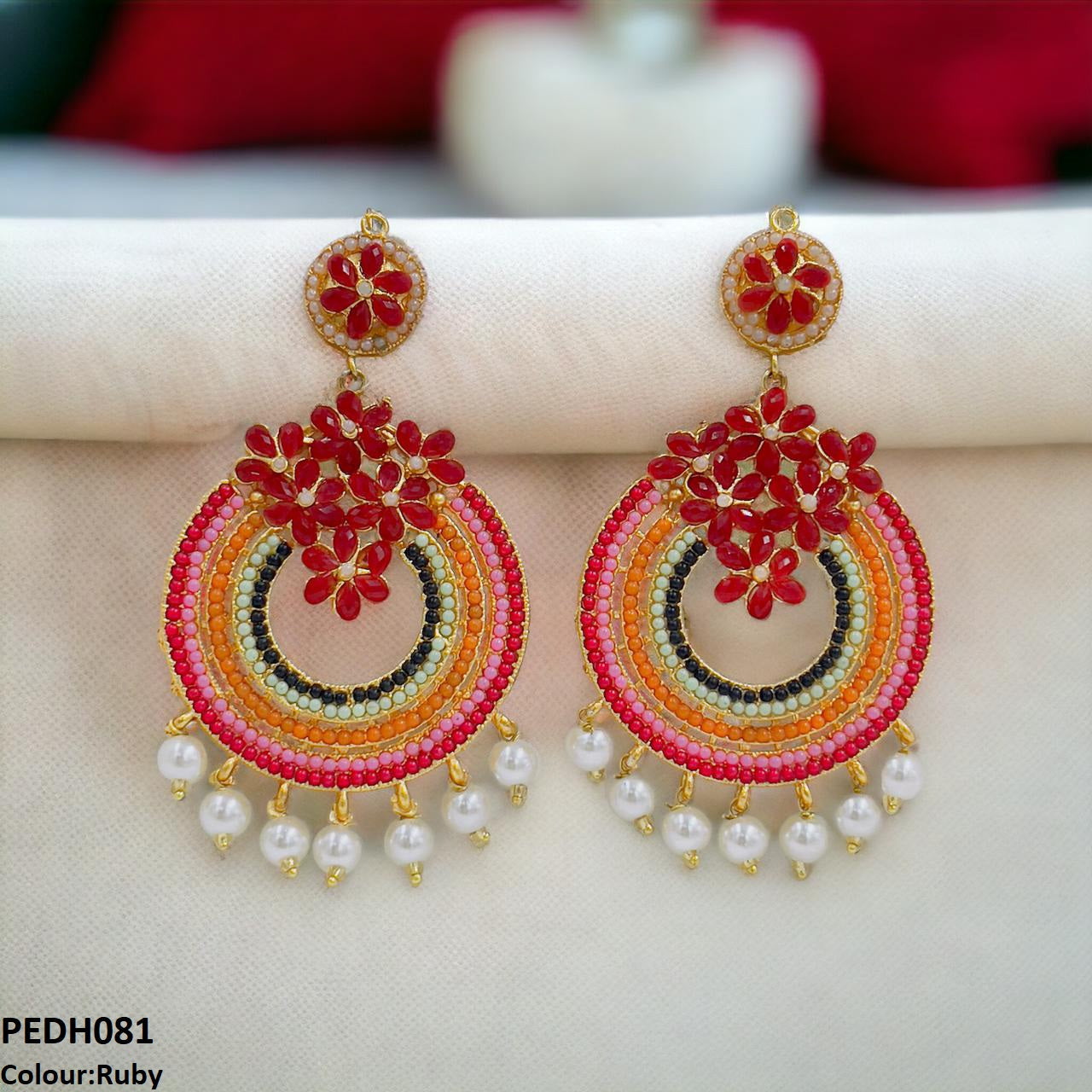 PEDH081 FRN Rainbow Pearl Drop Earrings- PEDH