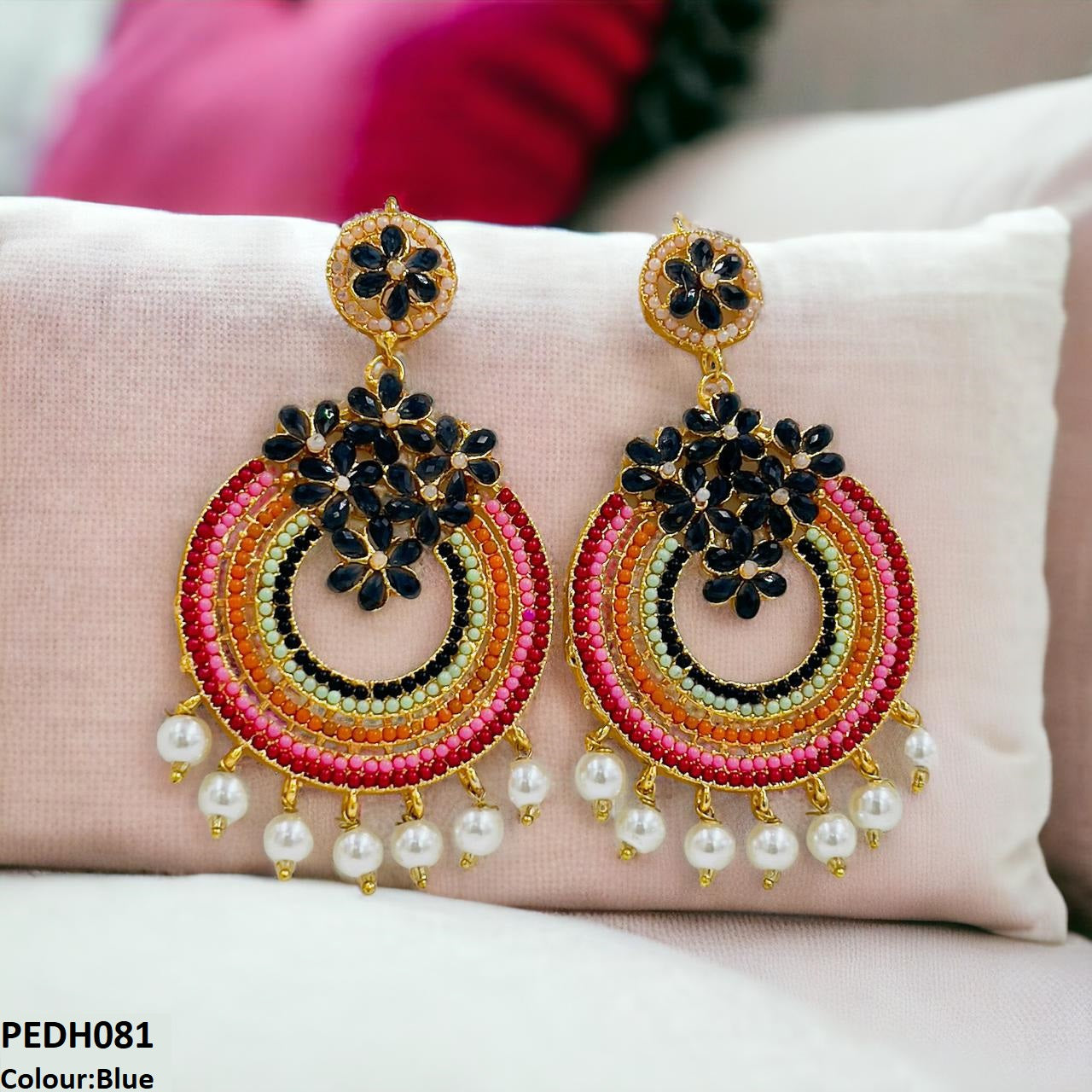 PEDH081 FRN Rainbow Pearl Drop Earrings- PEDH
