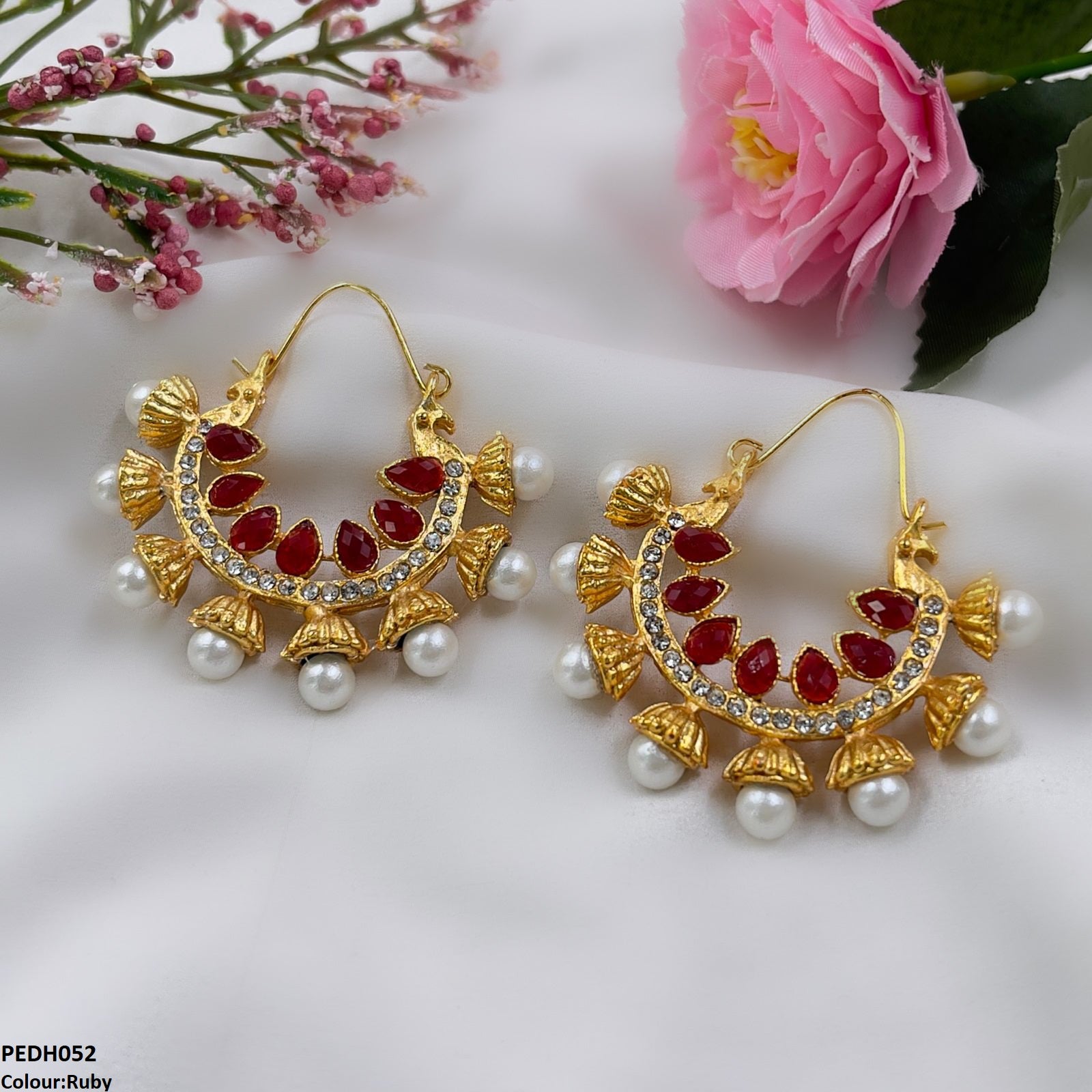 PEDH052 FRN Pear Temple Ear Hoops Pair - PEDH