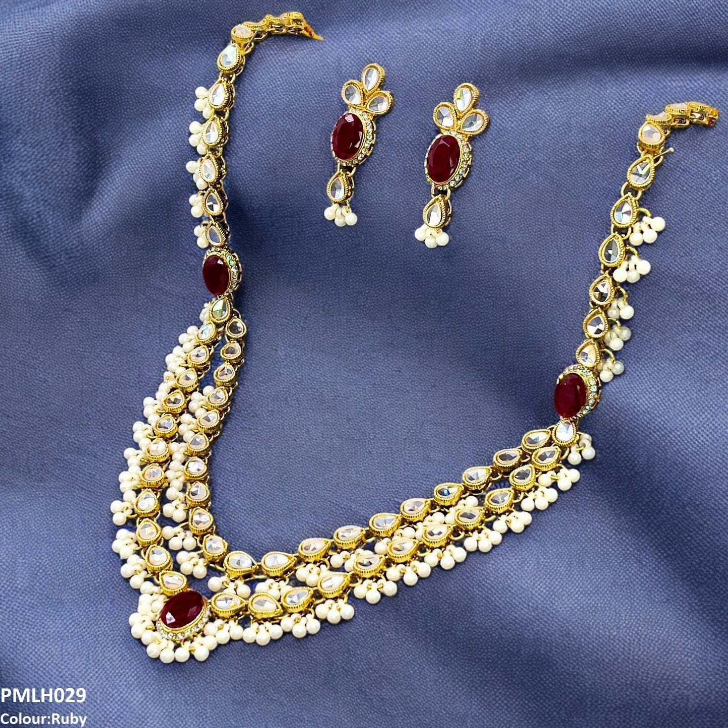 PMLH029 SDQ Oval/Tear Pearl Drop Necklace Set - PMLH