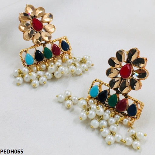 PEDH065 FRN Flower Pearl Earrings Drop - PEDH