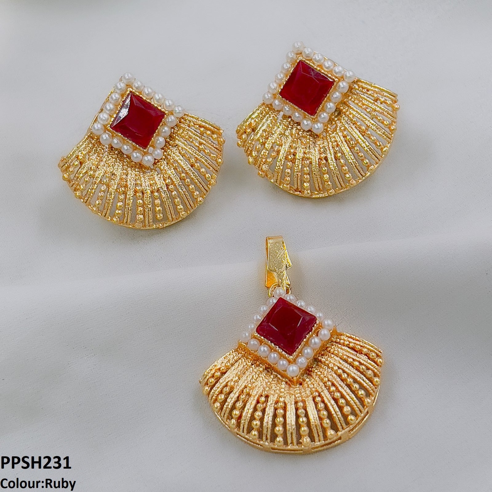 PPSH231 MZM Pearl Square Pendant Set - PPSH