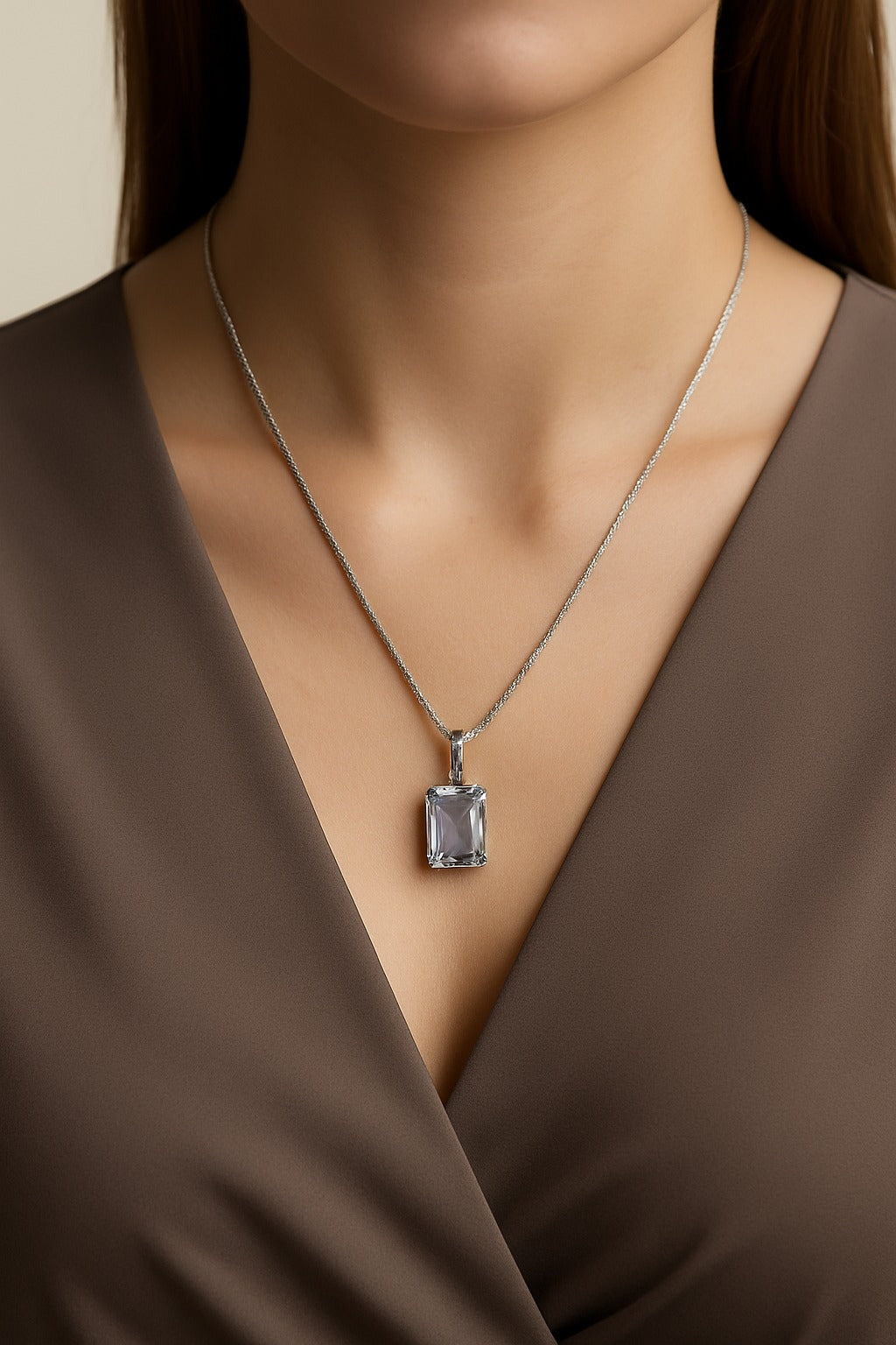 Zircon Pendant-203 (Silver/White)