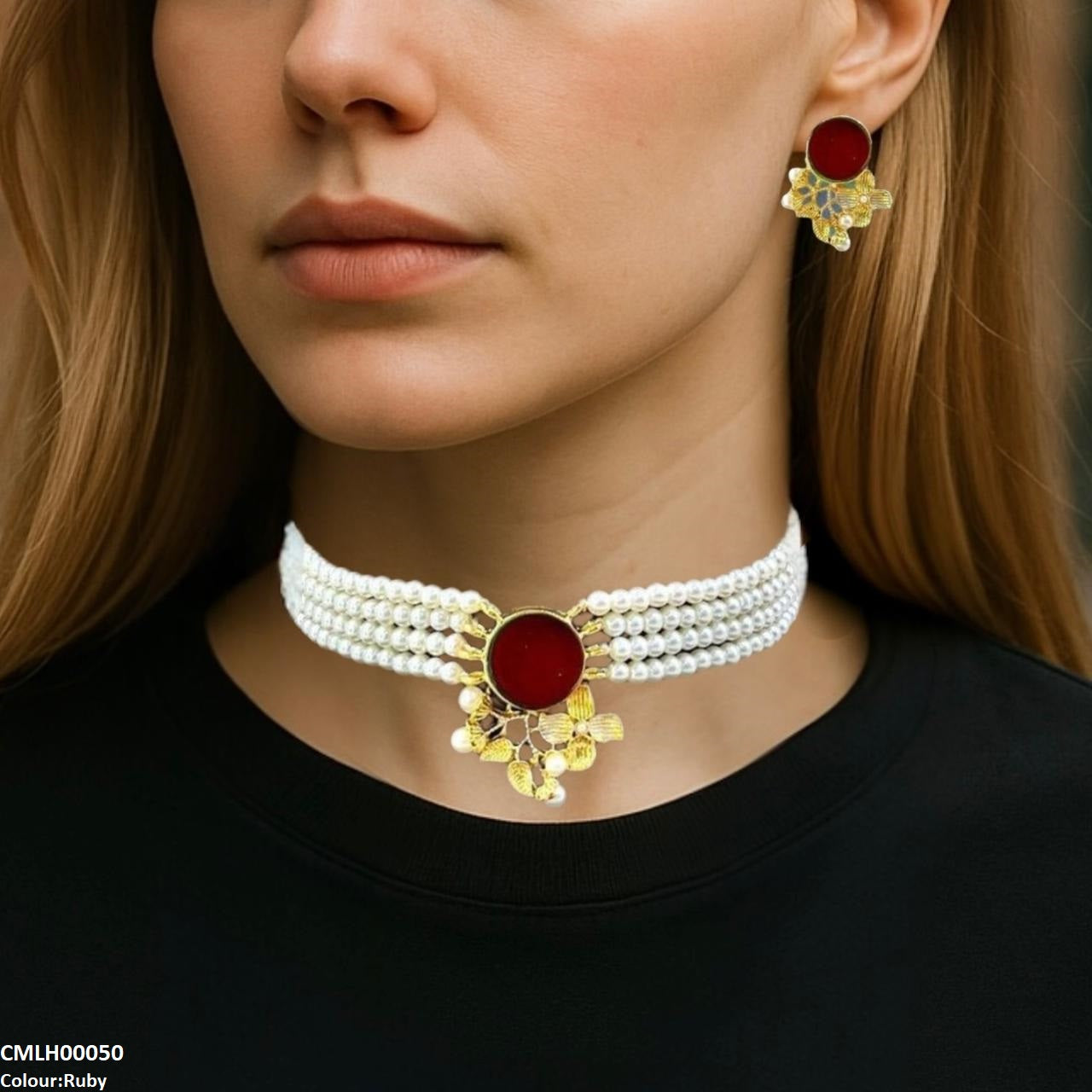 CMLH00050 MZM Circle Flower Pearl Mala Set - CMLH