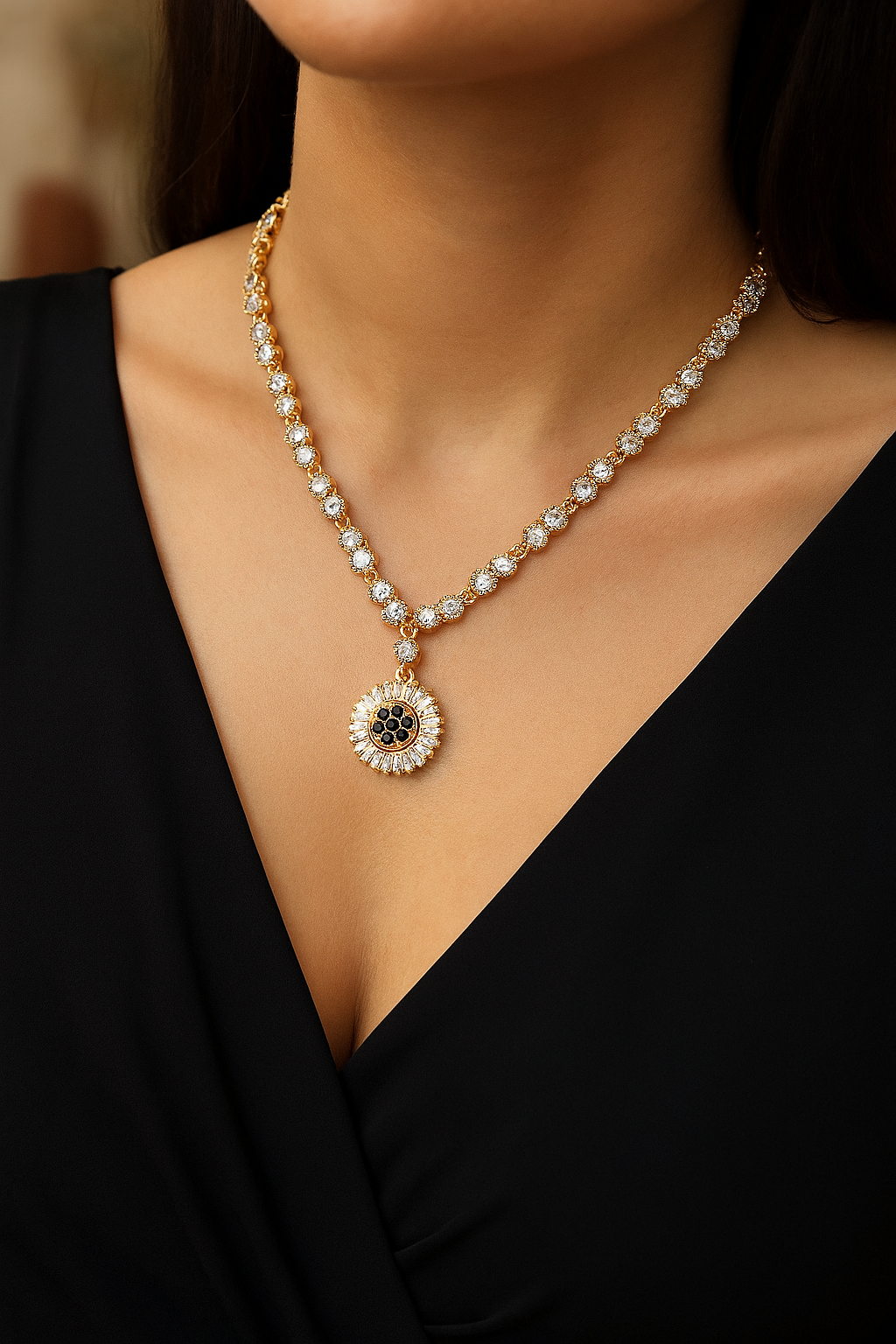 Zircon Necklace-274 (Black)