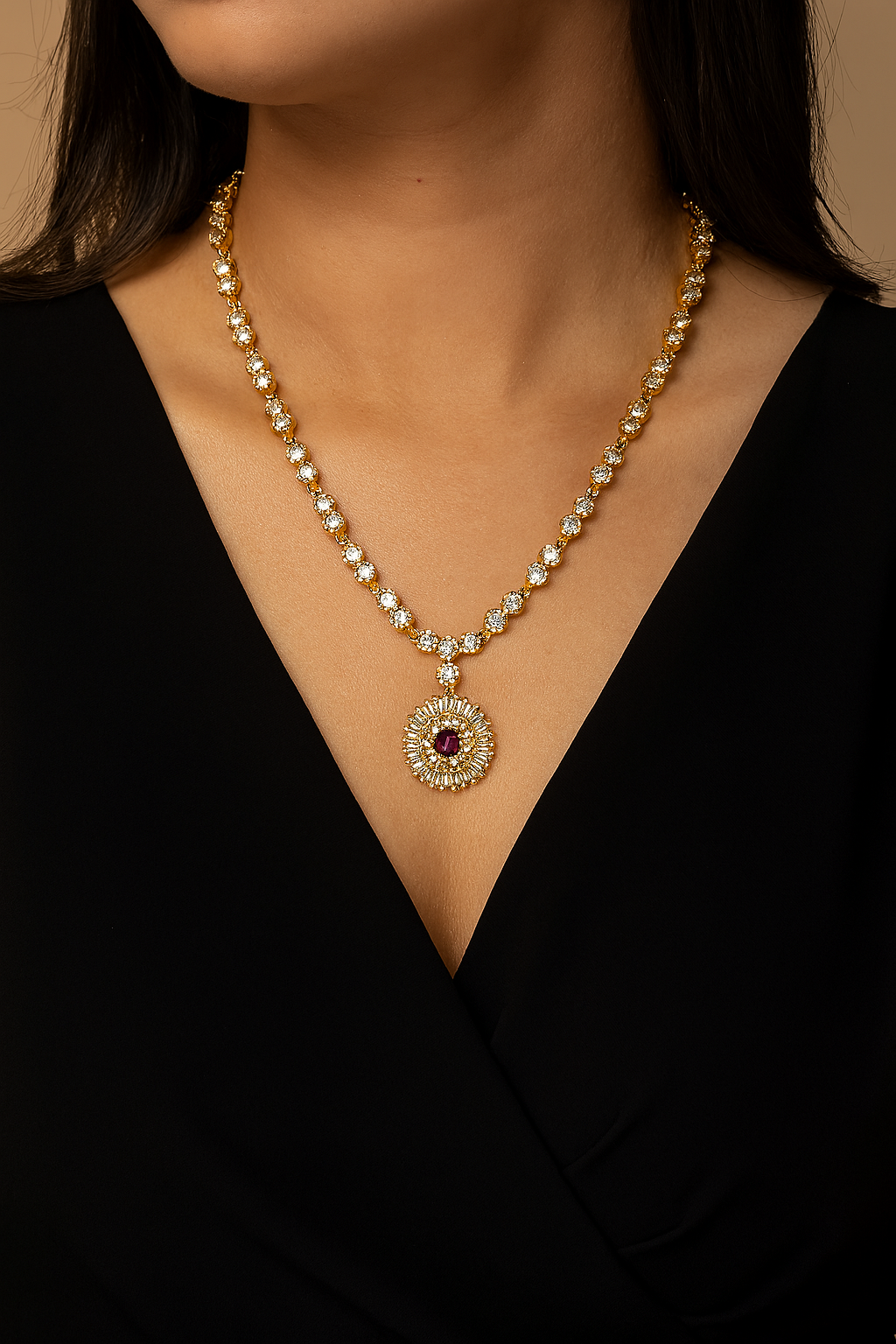 Zircon Necklace-274 (Maroon)