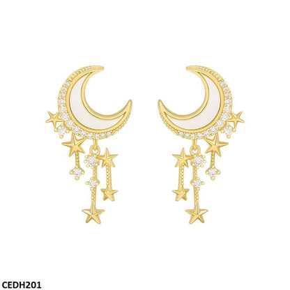 CEDH201 SIQ Moon Stars Drop Earrings Pair - CEDH