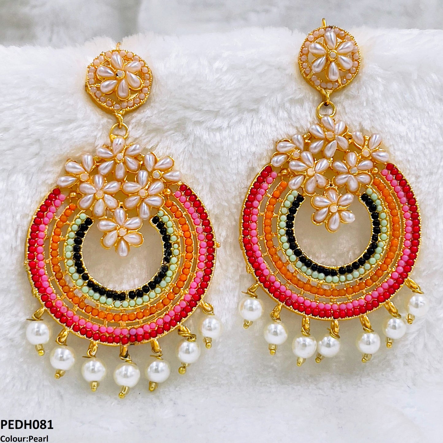 PEDH081 FRN Rainbow Pearl Drop Earrings- PEDH