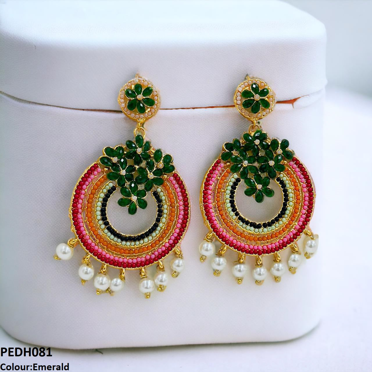 PEDH081 FRN Rainbow Pearl Drop Earrings- PEDH