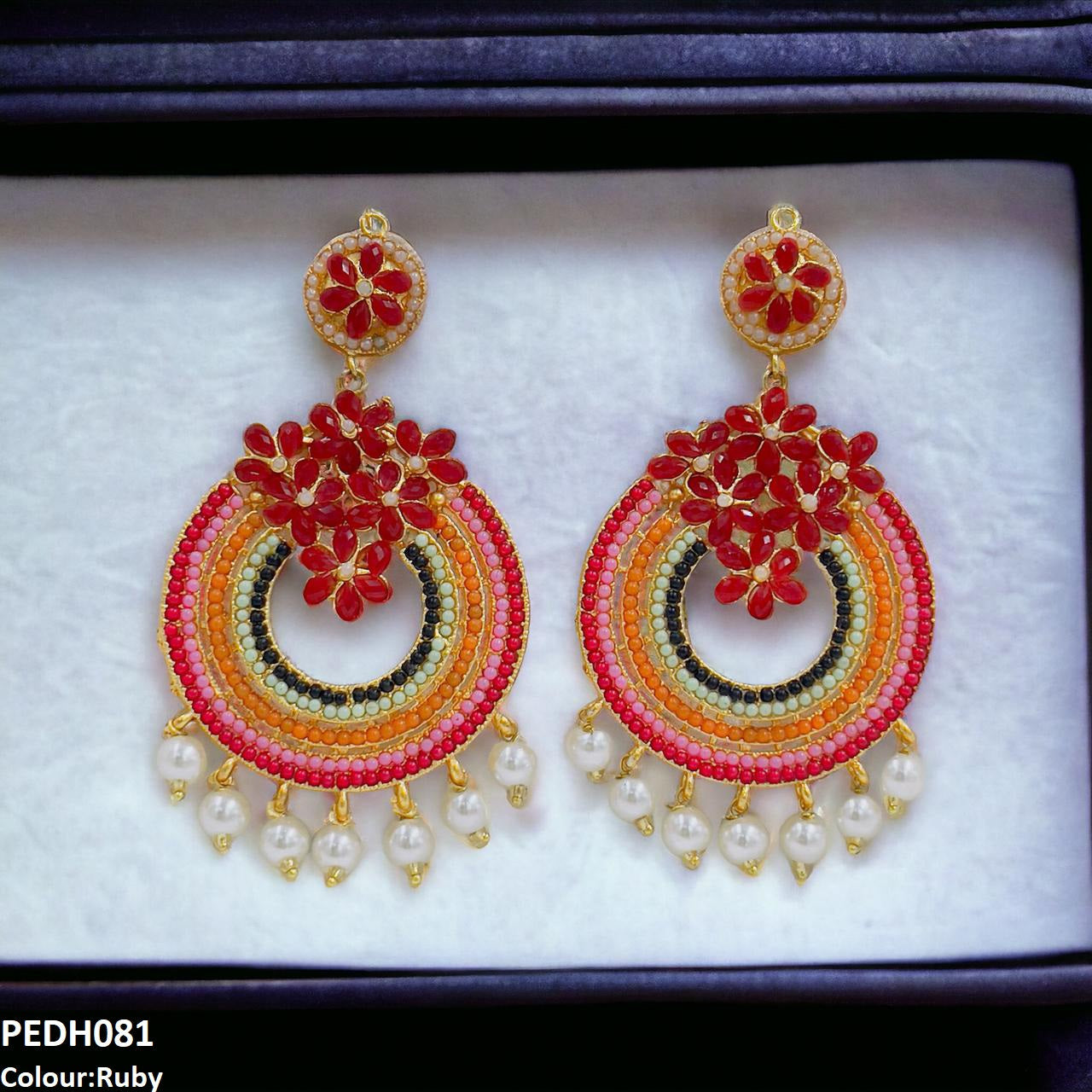 PEDH081 FRN Rainbow Pearl Drop Earrings- PEDH