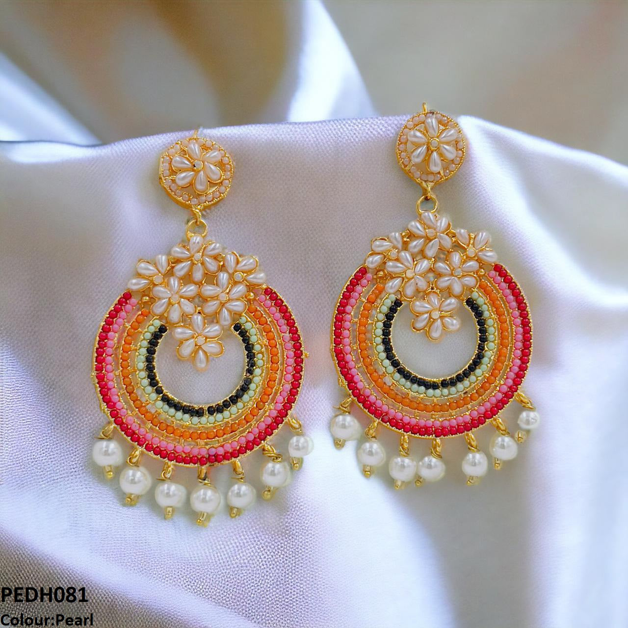 PEDH081 FRN Rainbow Pearl Drop Earrings- PEDH