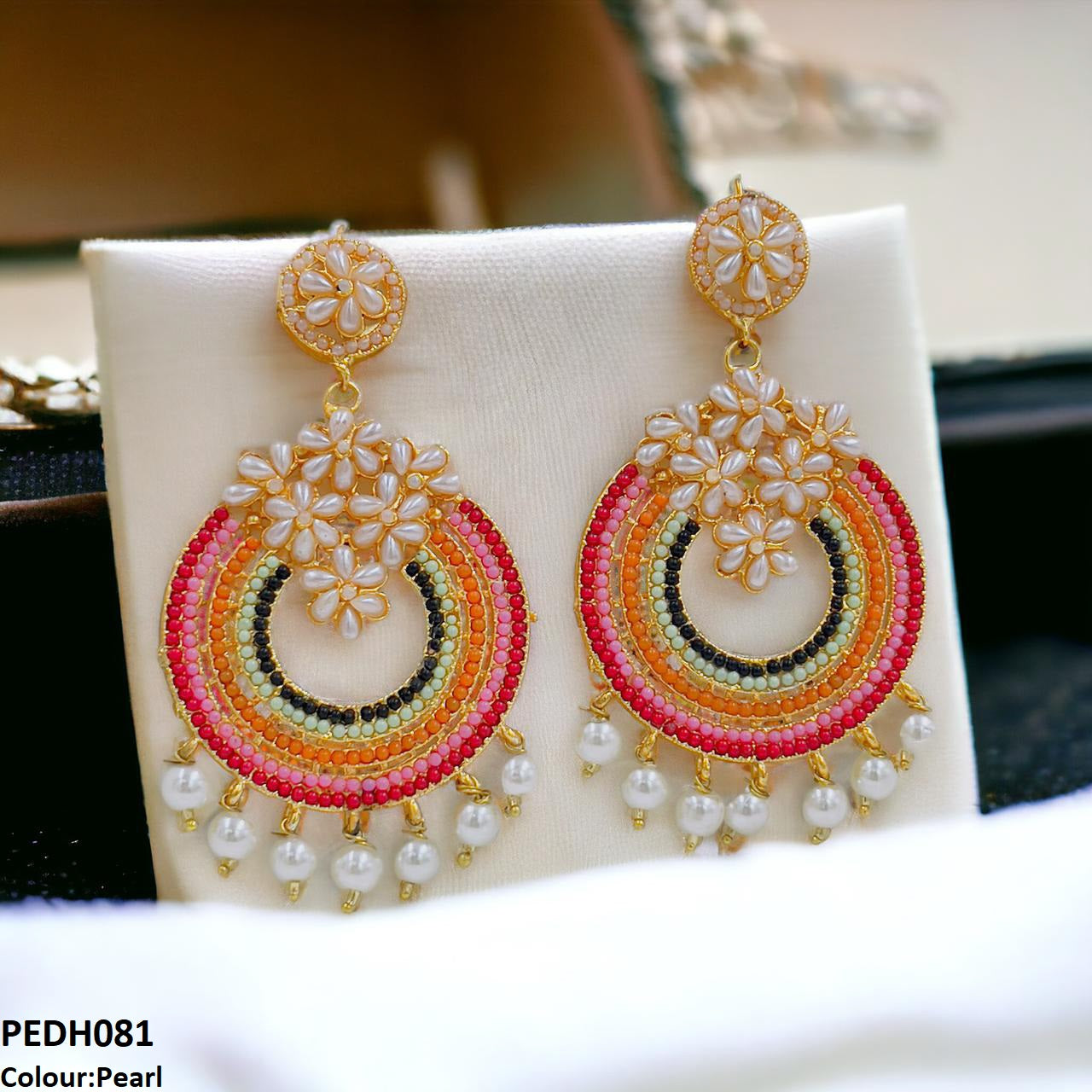 PEDH081 FRN Rainbow Pearl Drop Earrings- PEDH