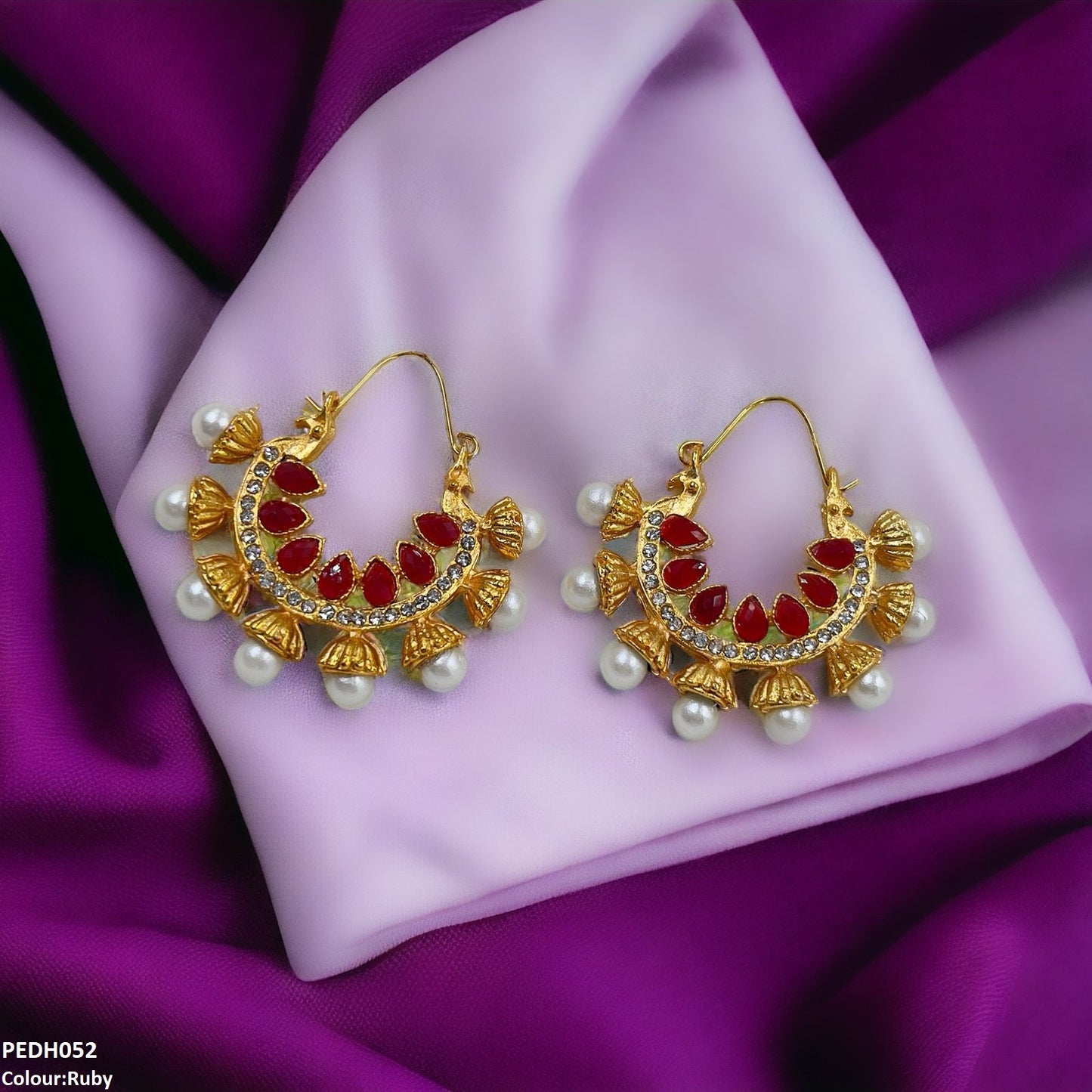 PEDH052 FRN Pear Temple Ear Hoops Pair - PEDH