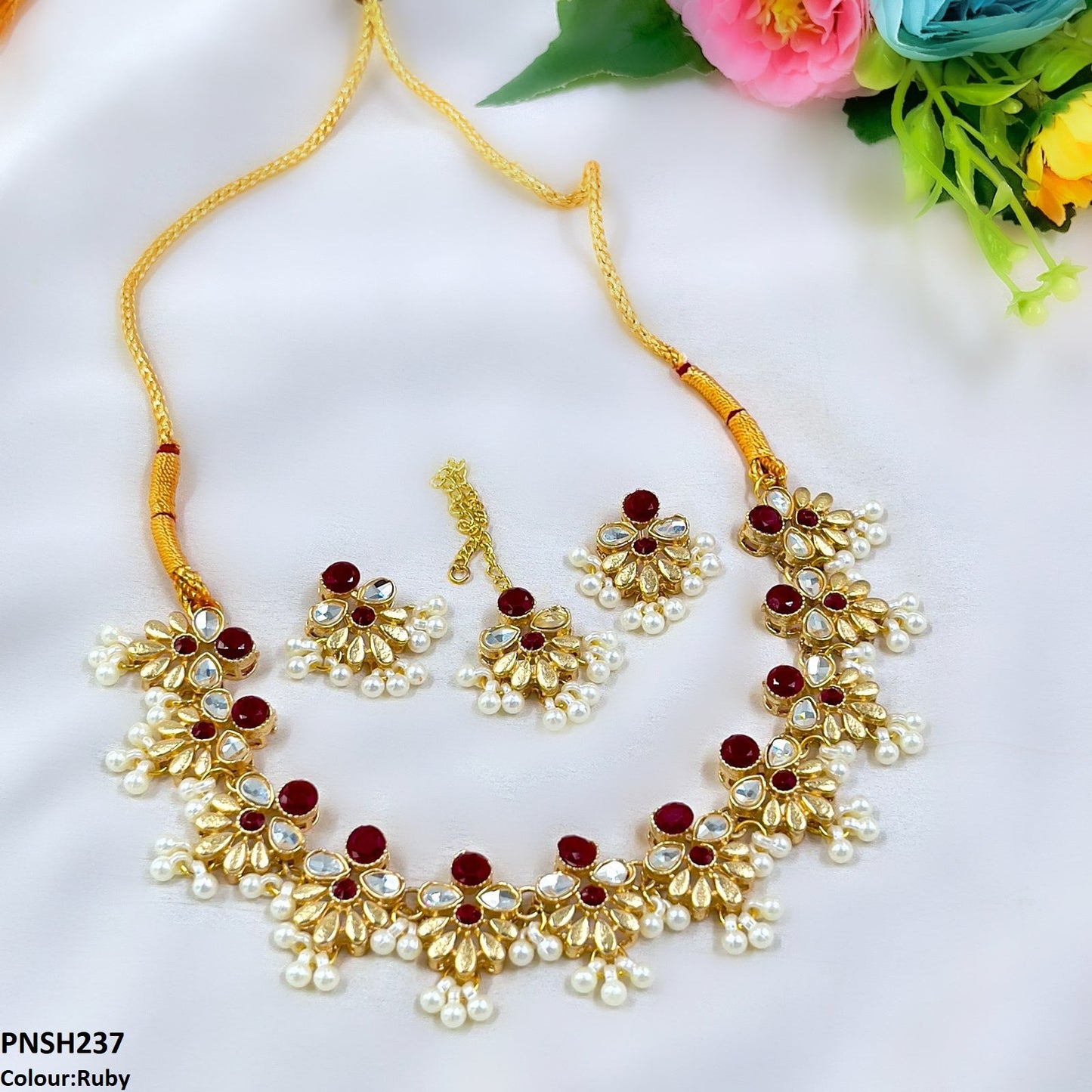 PNSH237 SDQ Tear/Flower Necklace Set - PNSH