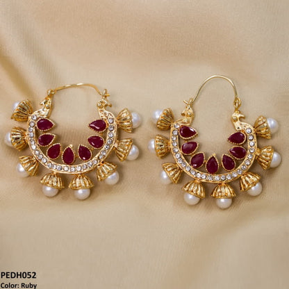 PEDH052 FRN Pear Temple Ear Hoops Pair - PEDH