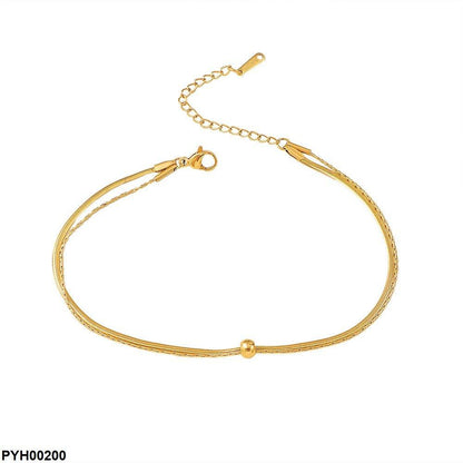 PYH00200 DGF Stainless Steel Double Chain Ball Single Anklet - PYH