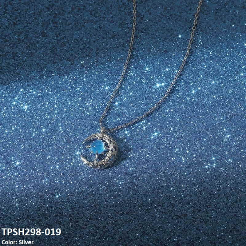TPSH298 XST Moon/Aqua Curb Chain Pendant - CPSH