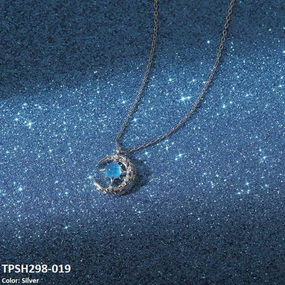 TPSH298 XST Moon/Aqua Curb Chain Pendant - CPSH