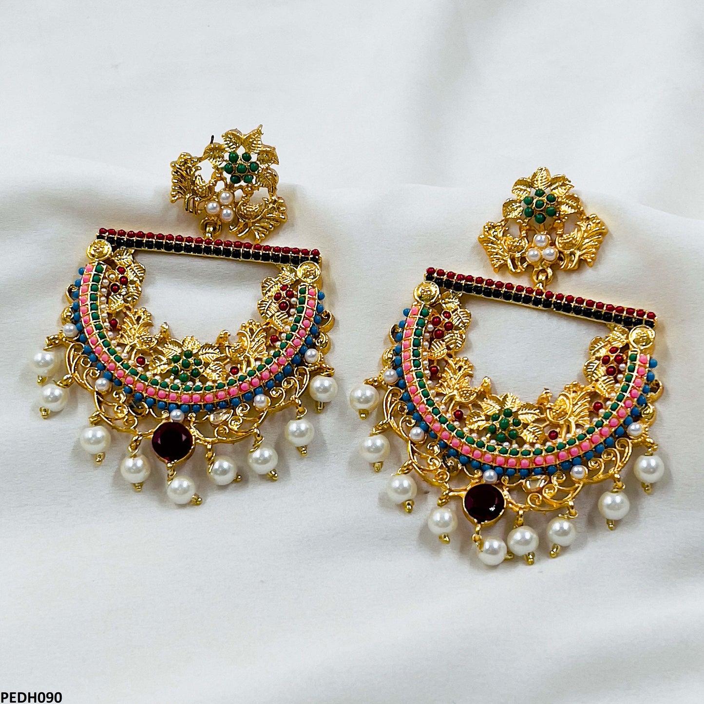 PEDH090 FRN Flower/Pearl Drop Earrings- PEDH