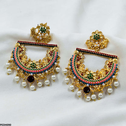PEDH090 FRN Flower/Pearl Drop Earrings- PEDH