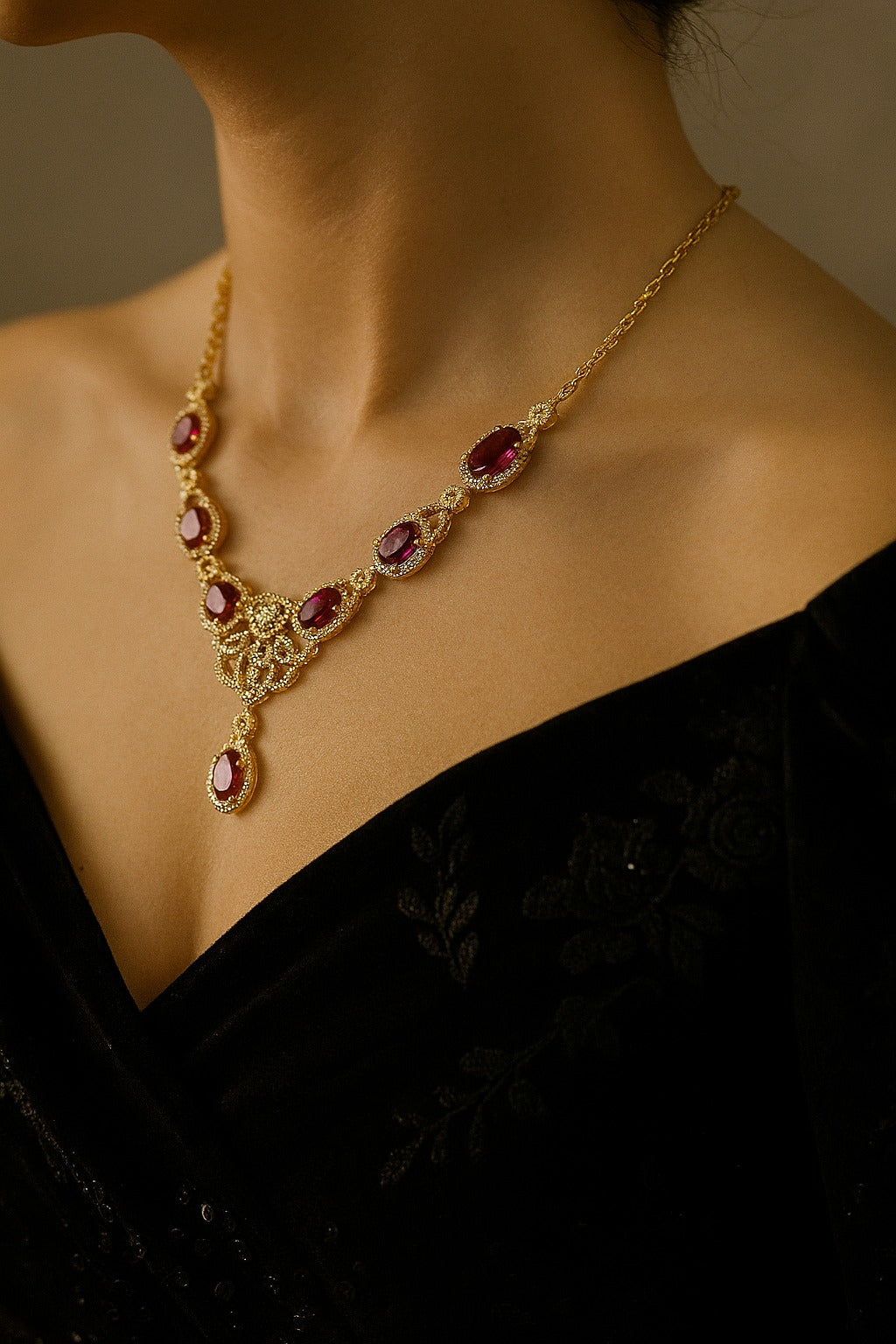 Zircon Necklace-251 (Magenta)