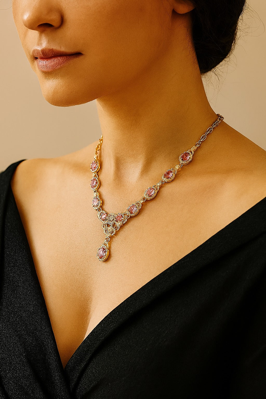 Zircon Necklace-251 (Pink)